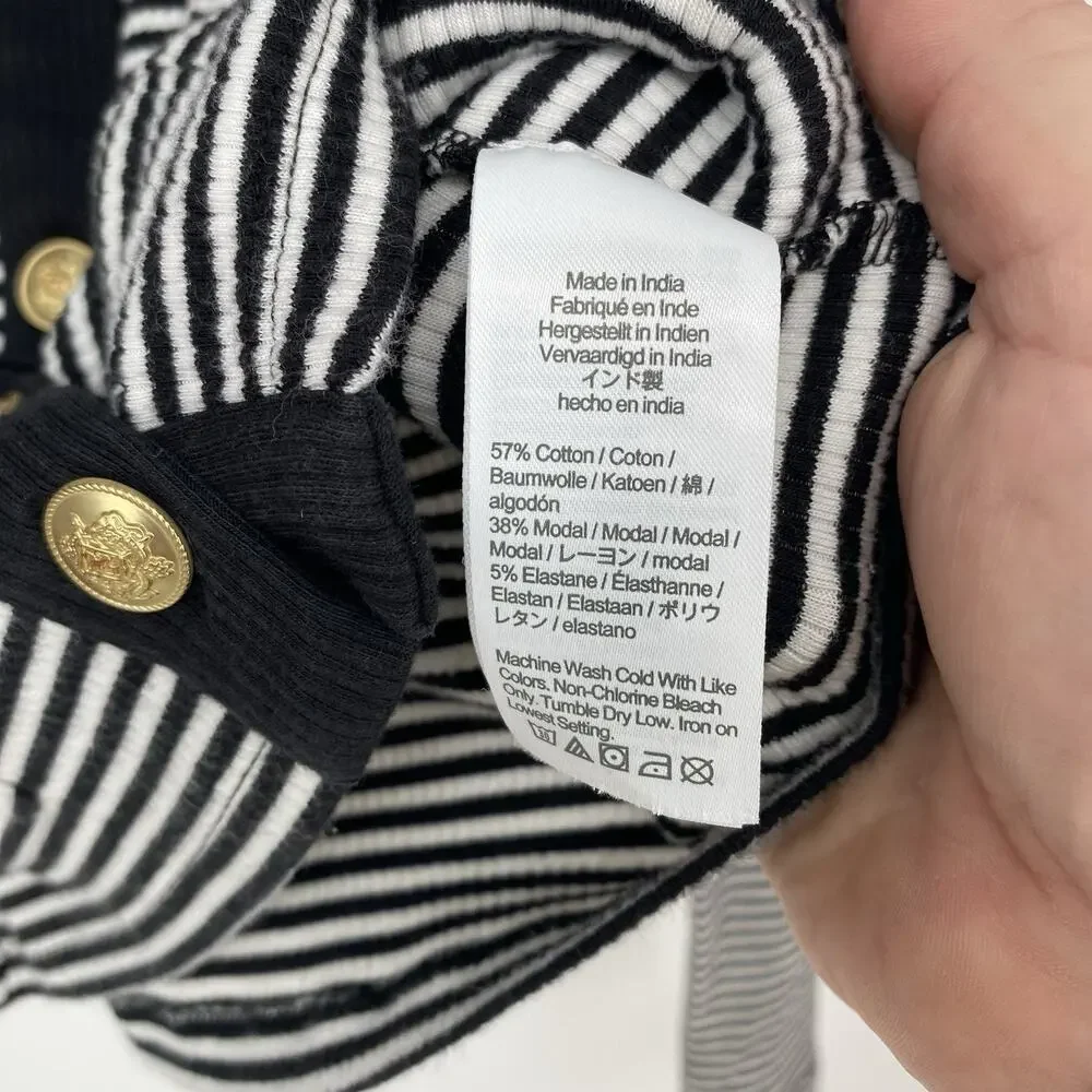 J.Crew Vintage Rib Lady Jacket XS Black White Stripe Gold Button Cardigan